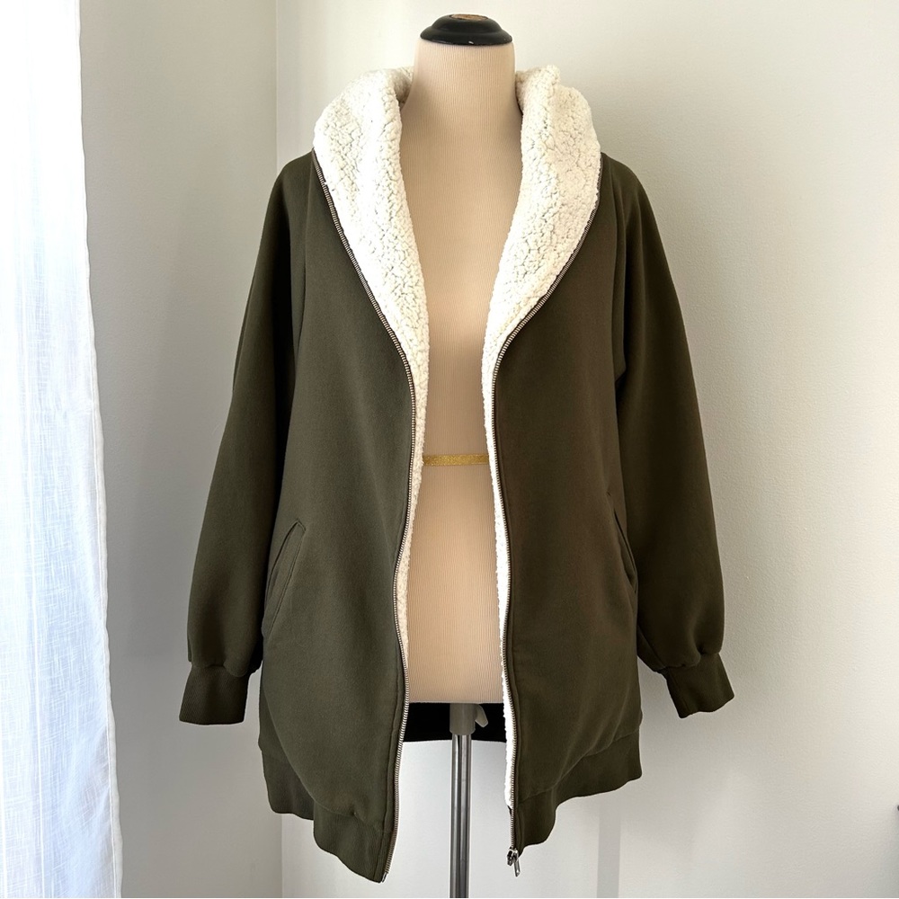 Olive Green Sherpa-Lined Women's Jacket